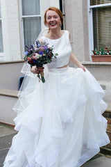 Two Piece Long Ruffles A-line White Wedding Dress Two Piece Long Ruffles A-line White Wedding Dress