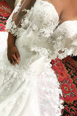 Long Mermaid Off Shoulder White Wedding Dress with Lace Long Mermaid Off Shoulder White Wedding Dress with Lace