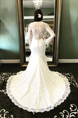 Mermaid Long Sleeves V-Neck Ivory Wedding Dress with Train Mermaid Long Sleeves V-Neck Ivory Wedding Dress with Train