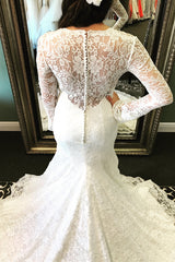 Mermaid Long Sleeves V-Neck Ivory Wedding Dress with Train Mermaid Long Sleeves V-Neck Ivory Wedding Dress with Train