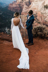 Sheath Open Back Long Sleeves White Wedding Dress with Lace Top Sheath Open Back Long Sleeves White Wedding Dress with Lace Top