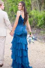 Emerald Green V-Neck Ruffle Long Prom Dress with Slit,AST1241 Emerald Green V-Neck Ruffle Long Prom Dress with Slit,AST1241