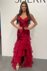 Emerald Green V-Neck Ruffle Long Prom Dress with Slit,AST1241 Emerald Green V-Neck Ruffle Long Prom Dress with Slit,AST1241
