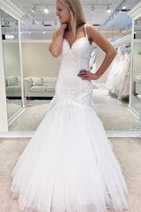Long Spaghetti Strap Mermaid White Bridal Dress with Lace Long Spaghetti Strap Mermaid White Bridal Dress with Lace
