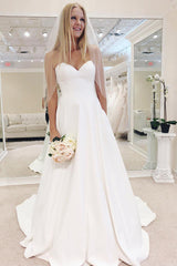 Simple Long Sweetheart A-line White Bridal Dress Simple Long Sweetheart A-line White Bridal Dress