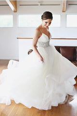 Long Spaghetti Straps A-line Empire White Wedding Dress with Beads Long Spaghetti Straps A-line Empire White Wedding Dress with Beads