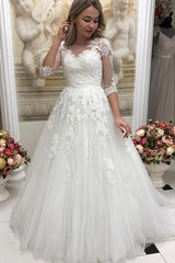 Long Half Sleeves A-line White Wedding Dress with Appliques Long Half Sleeves A-line White Wedding Dress with Appliques