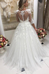 Long Half Sleeves A-line White Wedding Dress with Appliques Long Half Sleeves A-line White Wedding Dress with Appliques