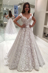 Long Off the Shoulder A-Line Ivory Wedding Dress with Floral Lace Long Off the Shoulder A-Line Ivory Wedding Dress with Floral Lace