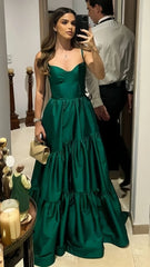 A-Line Green Satin Long Prom Dresses, AST1564 A-Line Green Satin Long Prom Dresses, AST1564