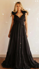 A-Line Orange Prom Dresses With Ruffle Cap Sleeves, V-Neck Senior Prom Dress,AST1647 A-Line Orange Prom Dresses With Ruffle Cap Sleeves, V-Neck Senior Prom Dress,AST1647