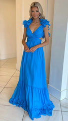 A-Line Orange Prom Dresses With Ruffle Cap Sleeves, V-Neck Senior Prom Dress,AST1647 A-Line Orange Prom Dresses With Ruffle Cap Sleeves, V-Neck Senior Prom Dress,AST1647