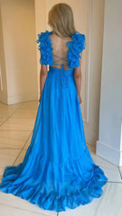 A-Line Orange Prom Dresses With Ruffle Cap Sleeves, V-Neck Senior Prom Dress,AST1647 A-Line Orange Prom Dresses With Ruffle Cap Sleeves, V-Neck Senior Prom Dress,AST1647