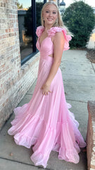 A-Line Orange Prom Dresses With Ruffle Cap Sleeves, V-Neck Senior Prom Dress,AST1647 A-Line Orange Prom Dresses With Ruffle Cap Sleeves, V-Neck Senior Prom Dress,AST1647