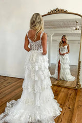 A Line Lace Tiered Stunning Prom Dress Evening Dress With Split,AST1230 A Line Lace Tiered Stunning Prom Dress Evening Dress With Split,AST1230