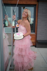 Elegant Pink Tulle Prom Dress,Long Birthday Outfit,AST1246 Elegant Pink Tulle Prom Dress,Long Birthday Outfit,AST1246