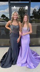 Black/Lilac Beaded Mermaid Satin Long Prom Dress, AST1499 Black/Lilac Beaded Mermaid Satin Long Prom Dress, AST1499