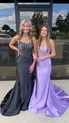 Black/Lilac Beaded Mermaid Satin Long Prom Dress, AST1499 Black/Lilac Beaded Mermaid Satin Long Prom Dress, AST1499