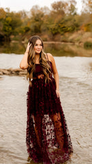Burgundy Lace Evening Formal Prom Gown, Long Party Dress, AST1537 Burgundy Lace Evening Formal Prom Gown, Long Party Dress, AST1537