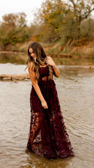 Burgundy Lace Evening Formal Prom Gown, Long Party Dress, AST1537 Burgundy Lace Evening Formal Prom Gown, Long Party Dress, AST1537