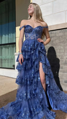 Charming Applique Tiered A-Line Senior Prom Dress, Long Party Gown,AST1622 Charming Applique Tiered A-Line Senior Prom Dress, Long Party Gown,AST1622