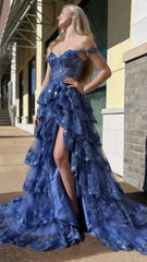 Charming Applique Tiered A-Line Senior Prom Dress, Long Party Gown,AST1622 Charming Applique Tiered A-Line Senior Prom Dress, Long Party Gown,AST1622