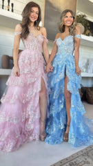 Charming Applique Tiered A-Line Senior Prom Dress, Long Party Gown,AST1622 Charming Applique Tiered A-Line Senior Prom Dress, Long Party Gown,AST1622