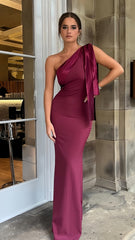Charming One Shoulder Maroon Mermaid Long Evening Prom Dresses, AST1479 Charming One Shoulder Maroon Mermaid Long Evening Prom Dresses, AST1479
