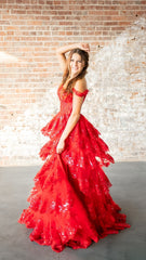 Charming Red Lace Prom Dresses Ruffles Evening Gown, AST1461 Charming Red Lace Prom Dresses Ruffles Evening Gown, AST1461