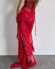 Charming Red Lace Sheath Long Prom Dress, Spaghetti Straps Evening Gown, AST1031 Charming Red Lace Sheath Long Prom Dress, Spaghetti Straps Evening Gown, AST1031