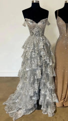 Charming Applique Tiered A-Line Senior Prom Dress, Long Party Gown,AST1622 Charming Applique Tiered A-Line Senior Prom Dress, Long Party Gown,AST1622