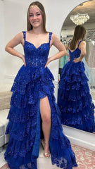 Charming Applique Tiered A-Line Senior Prom Dress, Long Party Gown,AST1622 Charming Applique Tiered A-Line Senior Prom Dress, Long Party Gown,AST1622