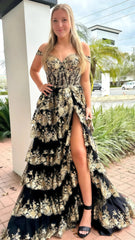 Charming Applique Tiered A-Line Senior Prom Dress, Long Party Gown,AST1622 Charming Applique Tiered A-Line Senior Prom Dress, Long Party Gown,AST1622