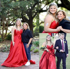 Custom Made Red A-Line Formal Gown, Plus Size Prom Dress With Pockets, AST1549 Custom Made Red A-Line Formal Gown, Plus Size Prom Dress With Pockets, AST1549