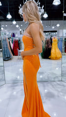 Orange Beaded Mermaid Long Prom Dress, AST1544 Orange Beaded Mermaid Long Prom Dress, AST1544