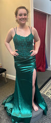 Dark Green Mermaid Evening Prom Dresses With Appliques, AST1559 Dark Green Mermaid Evening Prom Dresses With Appliques, AST1559