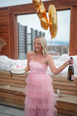 Elegant Pink Tulle Prom Dress,Long Birthday Outfit,AST1246 Elegant Pink Tulle Prom Dress,Long Birthday Outfit,AST1246