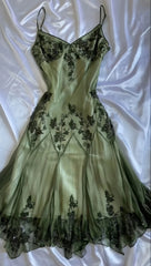 Green V-Neck Midi Dress, Tea Length Applique Formal Gown, Slim Prom Dress, AST1522 Green V-Neck Midi Dress, Tea Length Applique Formal Gown, Slim Prom Dress, AST1522