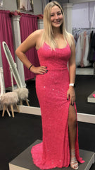 Hot Pink Sequin Mermaid Prom Dress, Lace Up Back Evening Dresses,AST1628 Hot Pink Sequin Mermaid Prom Dress, Lace Up Back Evening Dresses,AST1628