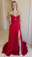 Hot Pink Sweetheart Keyhole Chiffon Pleated Long Prom Dress,AST1619 Hot Pink Sweetheart Keyhole Chiffon Pleated Long Prom Dress,AST1619