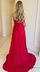 Hot Pink Sweetheart Keyhole Chiffon Pleated Long Prom Dress,AST1619 Hot Pink Sweetheart Keyhole Chiffon Pleated Long Prom Dress,AST1619