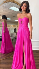 Hot Pink Sweetheart Keyhole Chiffon Pleated Long Prom Dress,AST1619 Hot Pink Sweetheart Keyhole Chiffon Pleated Long Prom Dress,AST1619