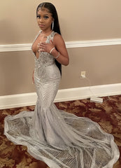 Luxury Silver Mermaid Appliques Long Prom Dresses Formal Evening Party Dress, AST1524 Luxury Silver Mermaid Appliques Long Prom Dresses Formal Evening Party Dress, AST1524