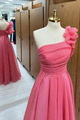 Pink One-Shoulder Ruffle Long Prom Dress,AST1253 Pink One-Shoulder Ruffle Long Prom Dress,AST1253