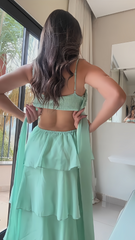 Ming Green Floral Chiffon Prom Dress, Ruffle Long Evening Dress, AST1599 Ming Green Floral Chiffon Prom Dress, Ruffle Long Evening Dress, AST1599