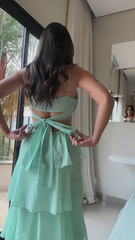Ming Green Floral Chiffon Prom Dress, Ruffle Long Evening Dress, AST1599 Ming Green Floral Chiffon Prom Dress, Ruffle Long Evening Dress, AST1599