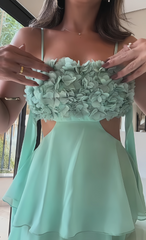 Ming Green Floral Chiffon Prom Dress, Ruffle Long Evening Dress, AST1599 Ming Green Floral Chiffon Prom Dress, Ruffle Long Evening Dress, AST1599