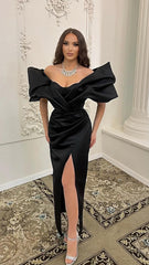 Off The Shoulder Slit Evening Dress, Black Party Prom Dress, AST1576 Off The Shoulder Slit Evening Dress, Black Party Prom Dress, AST1576