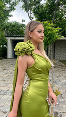Olive Green Satin Mermaid Party Dress,AST1611 Olive Green Satin Mermaid Party Dress,AST1611