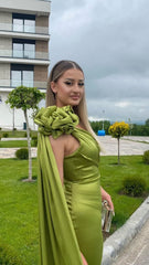 Olive Green Satin Mermaid Party Dress,AST1611 Olive Green Satin Mermaid Party Dress,AST1611